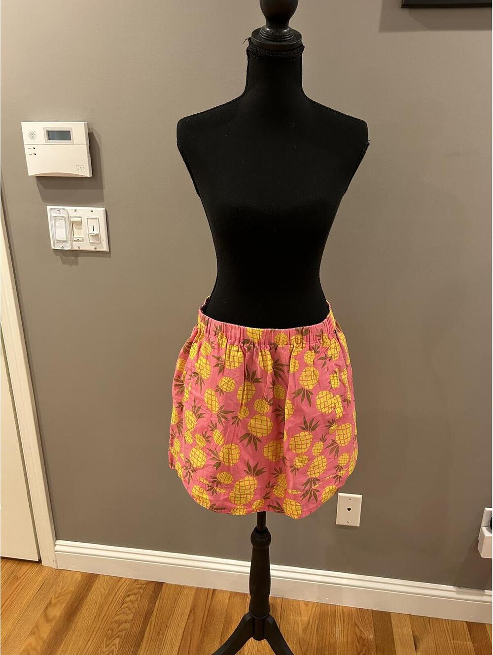 J.Crew Pink Pineapple Print Cotton Mini Skirt Elastic Waist Size M